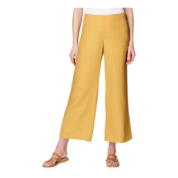 J Jill Love Linen Wide Leg Capri Pant Mustard Sun Yellow Women’s Medium Boho - Picture 1 of 16